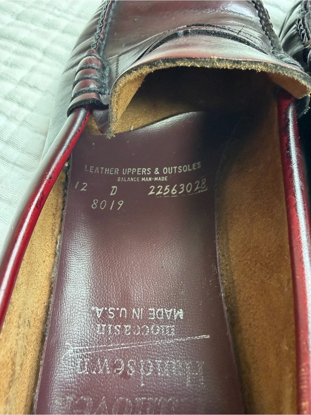 Vintage Hanover Handsewn Burgundy Leather Penny Loafers Made USA Men’s 12 D
